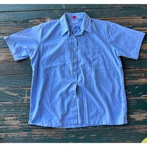 Lady Edwards Blue Oxford Button Down Short Sleeve Shirt Made in USA Size 16